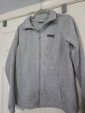 Columbia Benton Light Gray Full Zip Fleece Jacket Women's M Pockets Waist Toggle